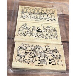 HTF 111648 Stampin Up Holiday Lineup Wood Rubber Stamp Set ELF Reindeer Snowman